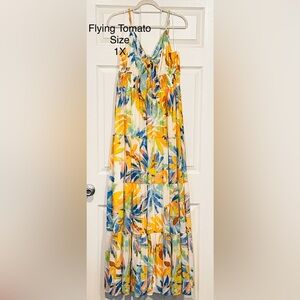 Flying Tomato Vibrant Leaf Print Maxi Skirt